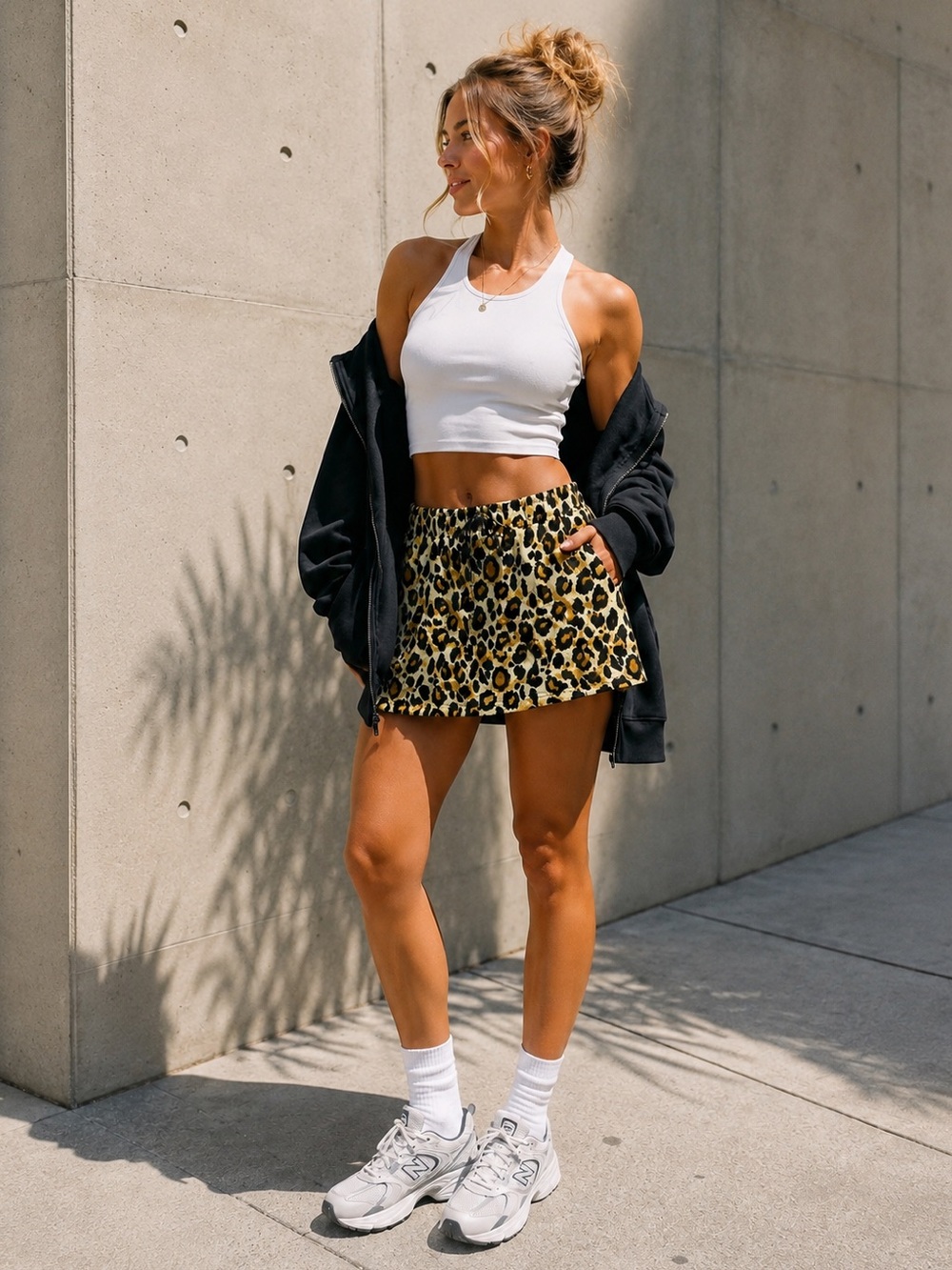 Leopard Athletic Skort Y2K S Tennis Golf Skirt Pockets Drawstring Animal Print